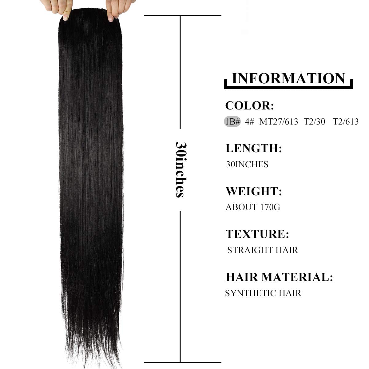 Fashion Icon Long Straight Drawstring Ponytail 30 Inch Synthetic Clip in Ponytail Extension for Women (1B#