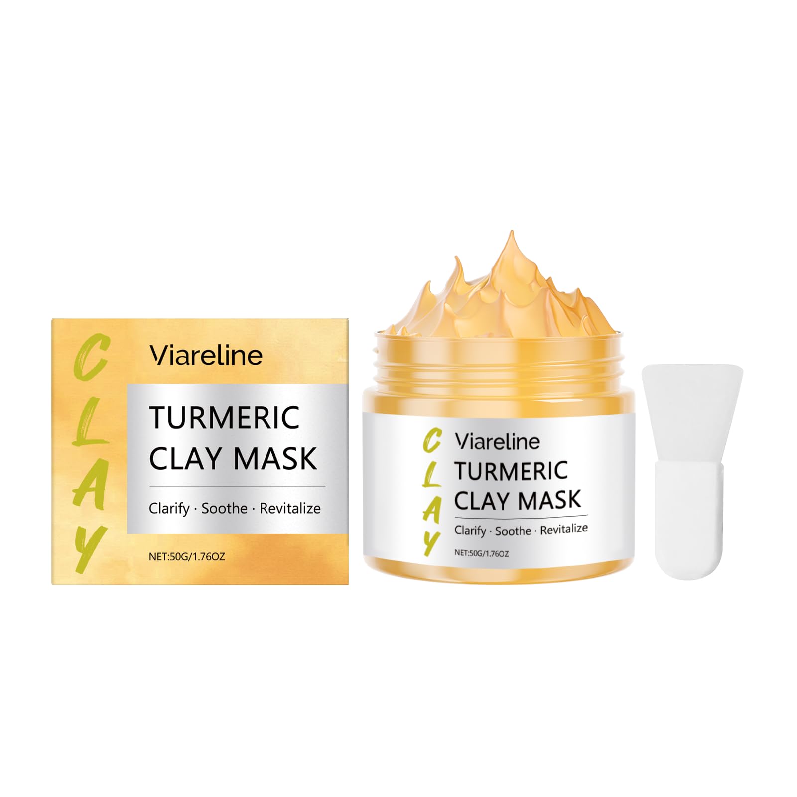 Viareline Turmeric Clay Mask Clarify, Soothe & Revitalize Skin Suitable for All Skin Types 1.76 oz