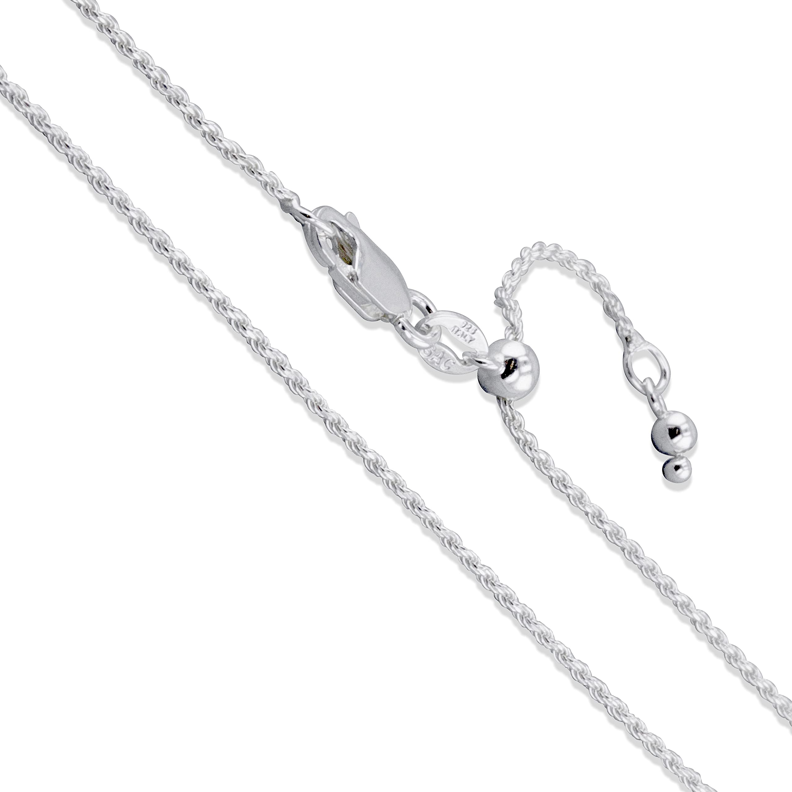 Sterling Silver Adjustable Diamond-Cut Rope Chain 1.5mm Solid 925 Italy New Necklace 30 