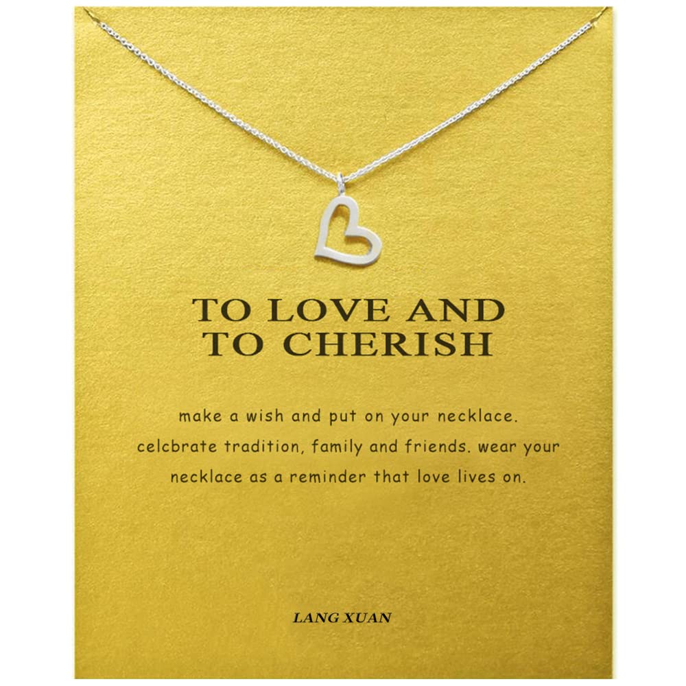 LANG XUAN Message Card Heart Necklace Friendship Pearl Pendant Unicorn Good Luck Wish Card Necklace with Message Card Gift Card