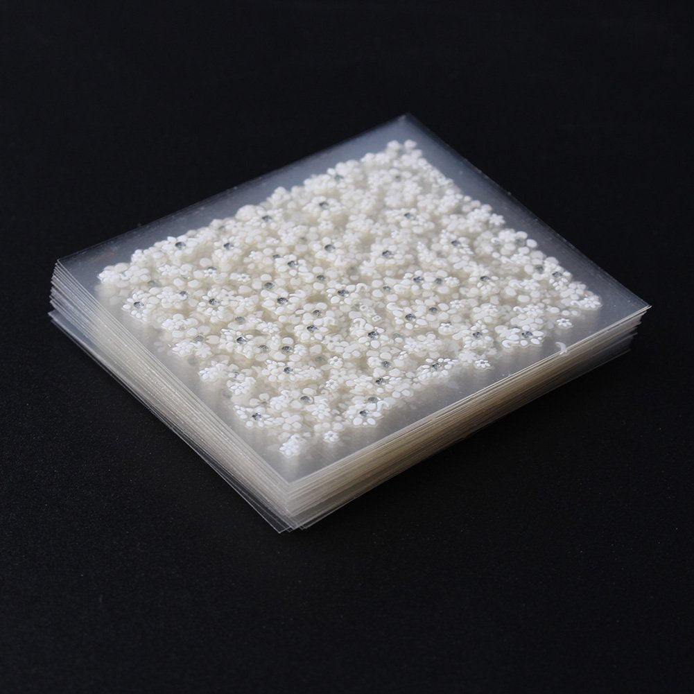 WOKOTO 30pcs White Adhesive 3d Nail Stickers Flower Nail Art Decoration Accessory With 1 Pcs Anti-Static Tweezers And 5 Pcs Wood