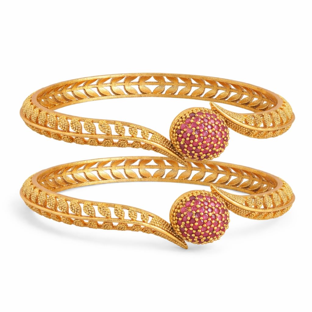 Nakabh Set of 2 GoldPlated Stylish Stone Studded Traditional Bangles for Womens & Girls (2.6)