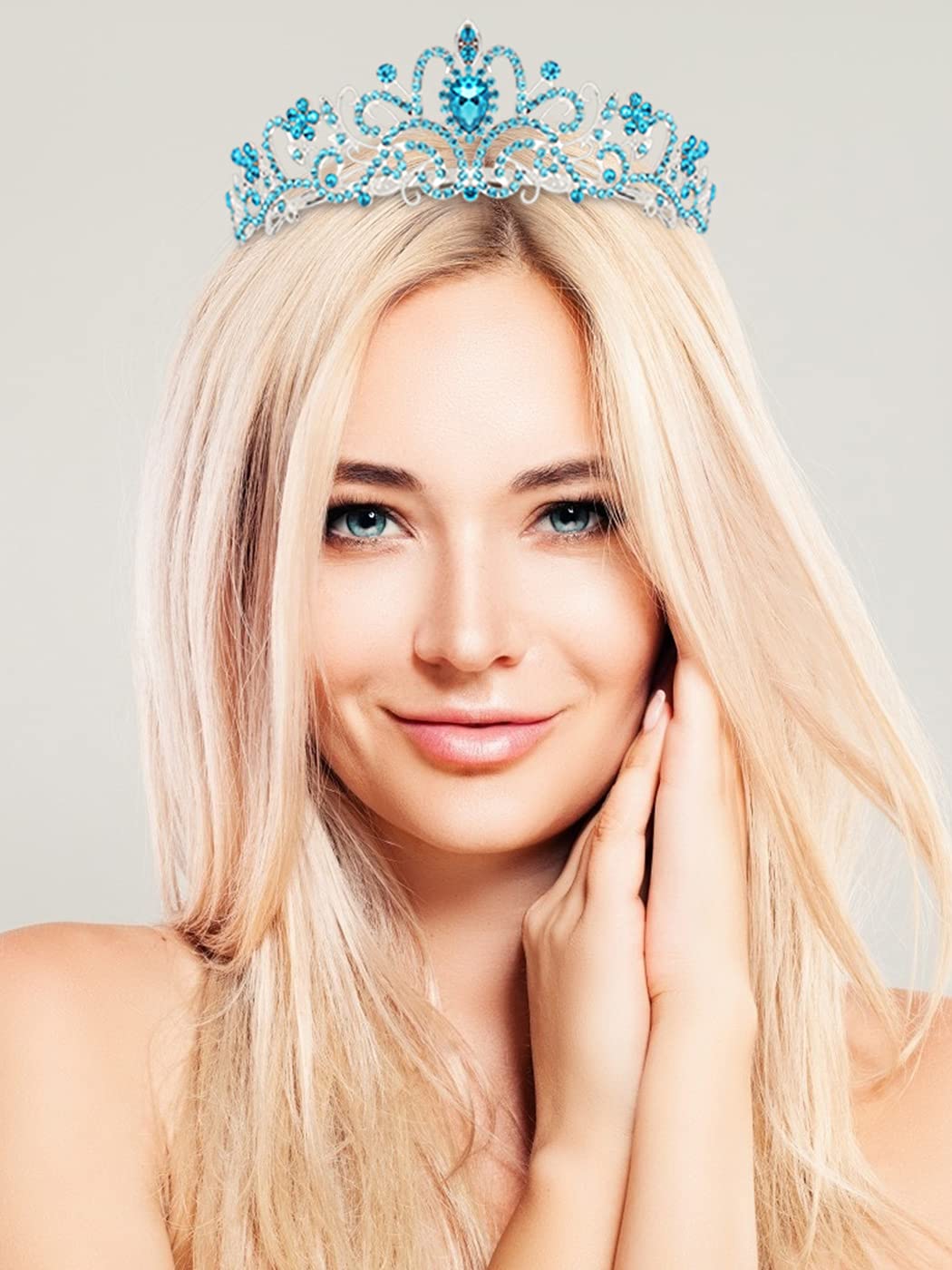 Cocide Blue Tiara Crowns Crystal Headband Princess Rhinestone Crown With Combs Bride Headbands Bridal Wedding Prom Birthday Part