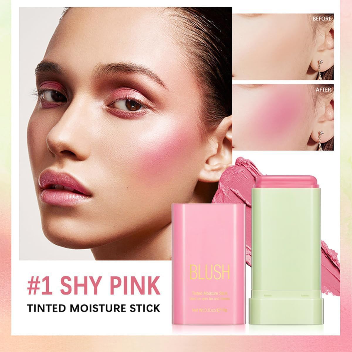 Tiejdhr Multi-Use Makeup Blush Stick, 3-In-1 Cream Blush Stick Beauty Tinted Solid Blush Stick For Cheek/Eyes/Lips, Waterproof M