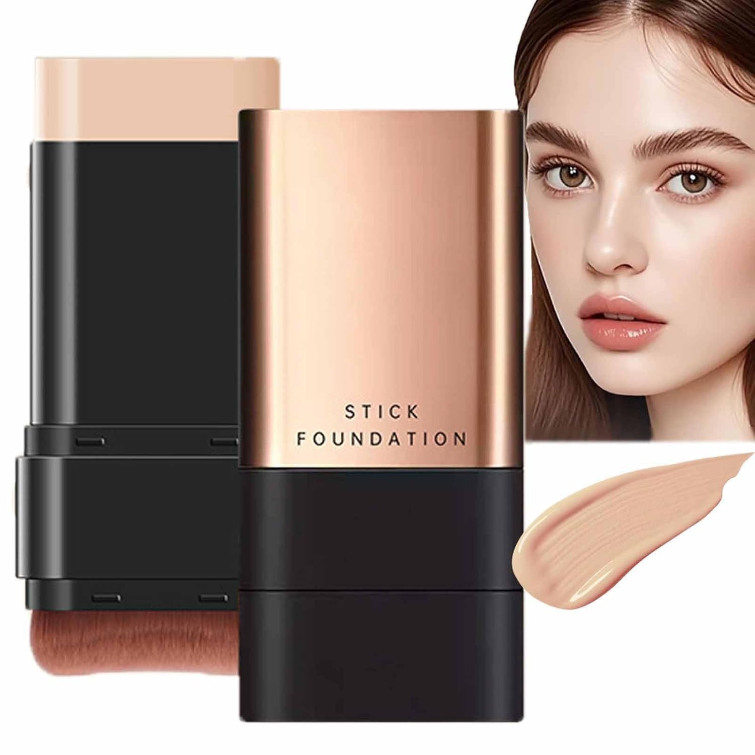 2In1 Korean AntiWrinkle Foundation Stick With BuiltIn Brush | Double Head Makeup Stick For Flawless, Waterproof, LongLastin
