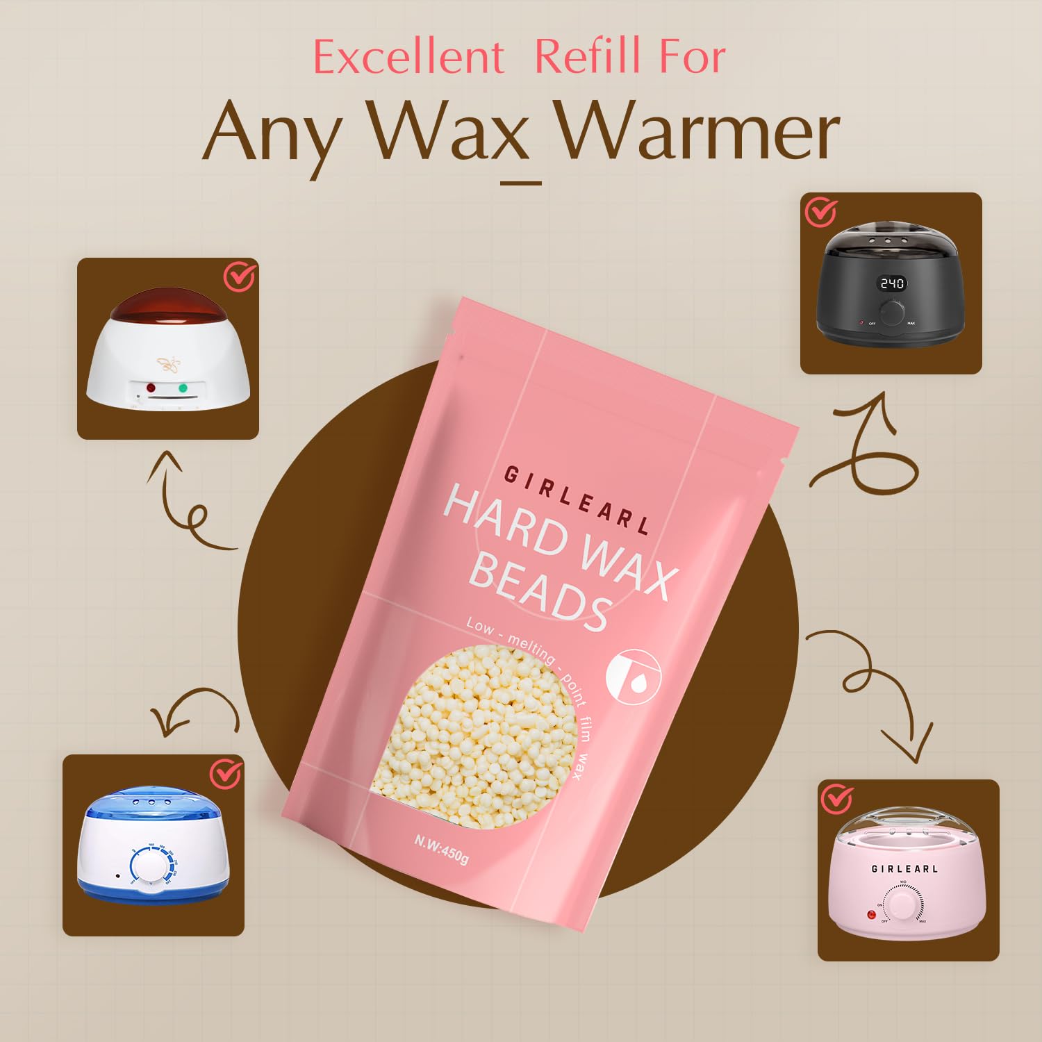 Girlearle Hard Wax Beads, 1Lb Wax Beans For Hair Removal, Hard Wax For Sensitive Skin At Home, Wax Refill Perfect For Eyebrow, F