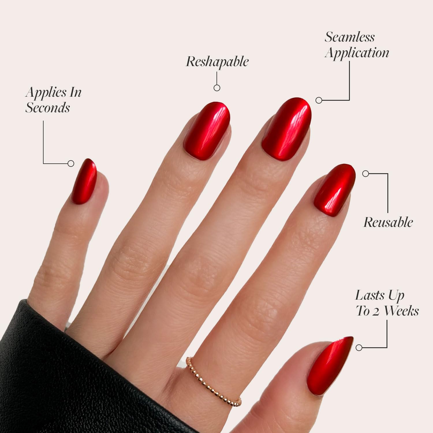 Glamnetic Press On Nails - Cherry Glaze | Short Round Bright Cherry Red Nails With A Glaze Finish | 15 Sizes - 30 Nail Kit With