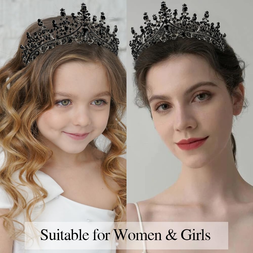 ATODEN Black Tiara Crown Birthday Queen Sash Tiaras and Crowns for Women Girls Crystal Princess Tiara Rhinestone Headbands Quinc