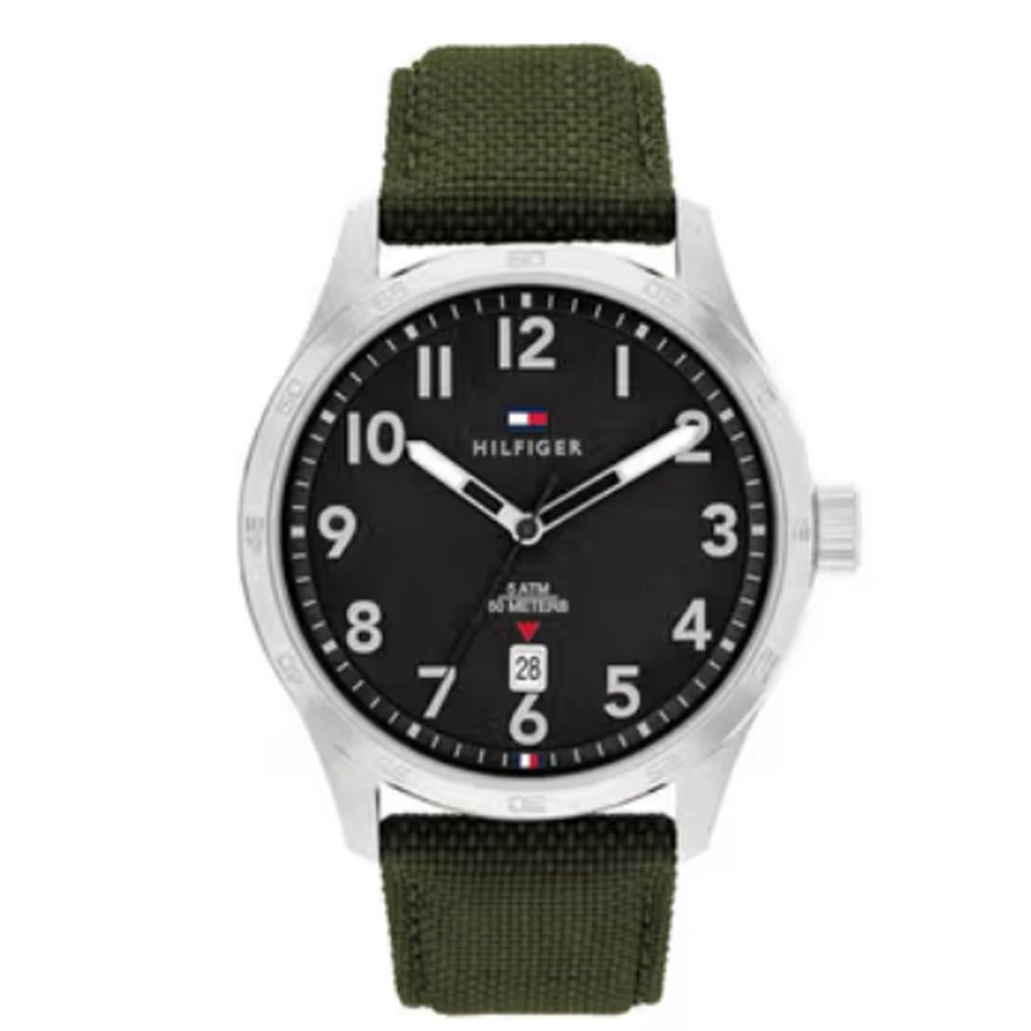 Tommy Hilfiger Black Dial Olive Green Plating Leather Strap Analog Watch For Men Th1710593