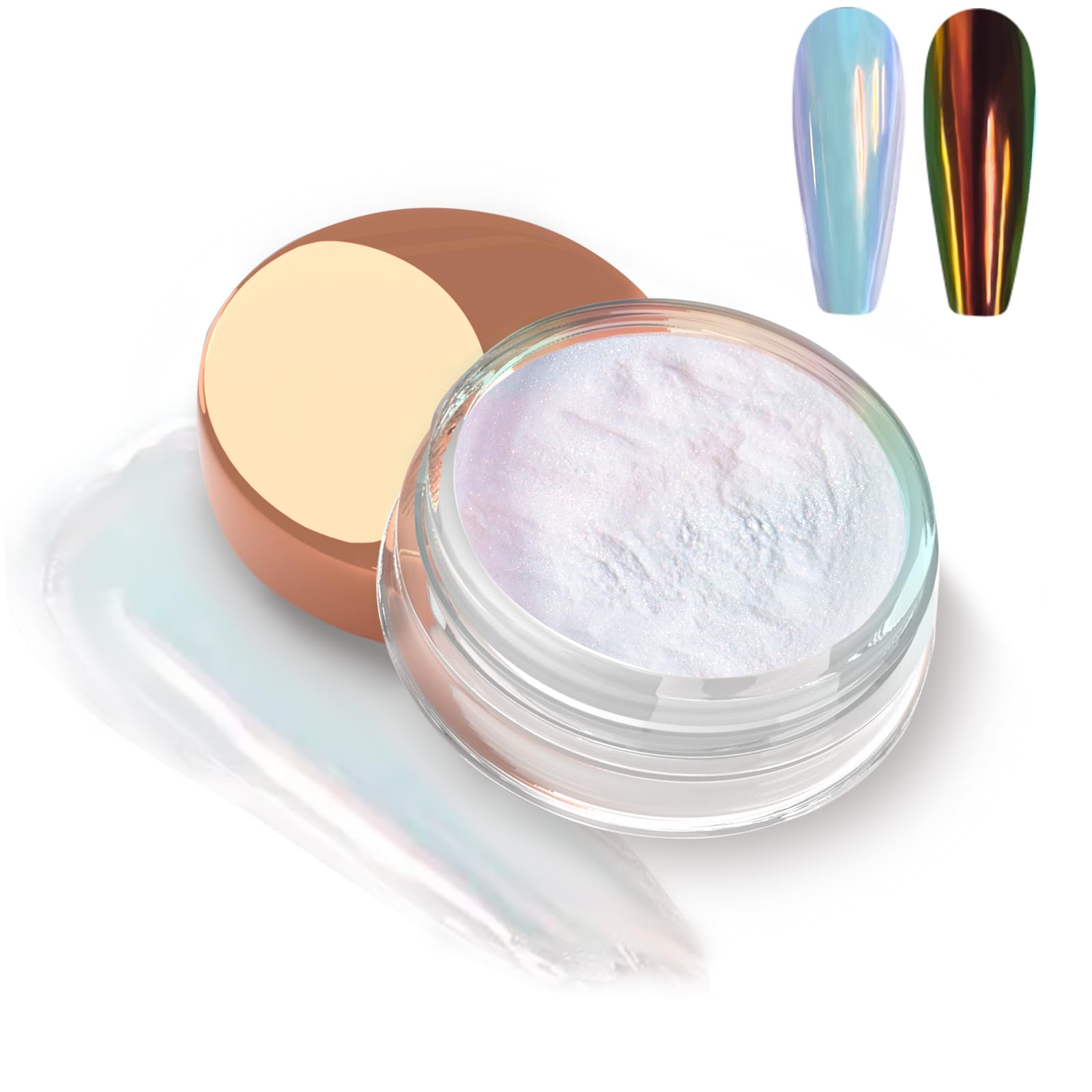 Allstarry White Chrome Nail Powder, Iridescent Pearl Powder Rainbow Pigment Transparent Pearlescent Effect Neon Aurora Glitter D