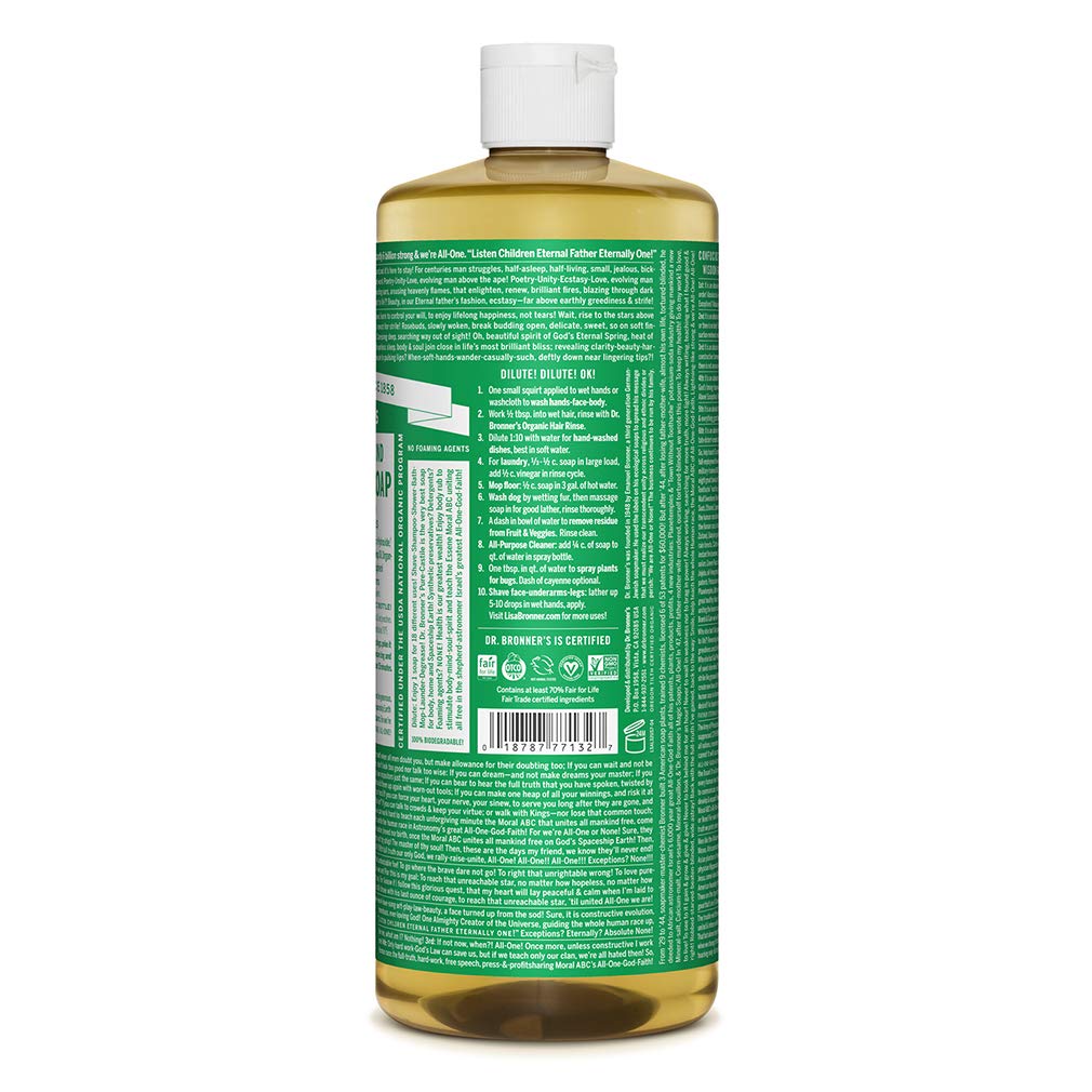 Dr. Bronner'S - Pure-Castile Liquid Soap (Almond, 32 Ounce, 2-Pack) - Made With Organic Oils, 18-In-1 Uses: Face, Body, Hair, La