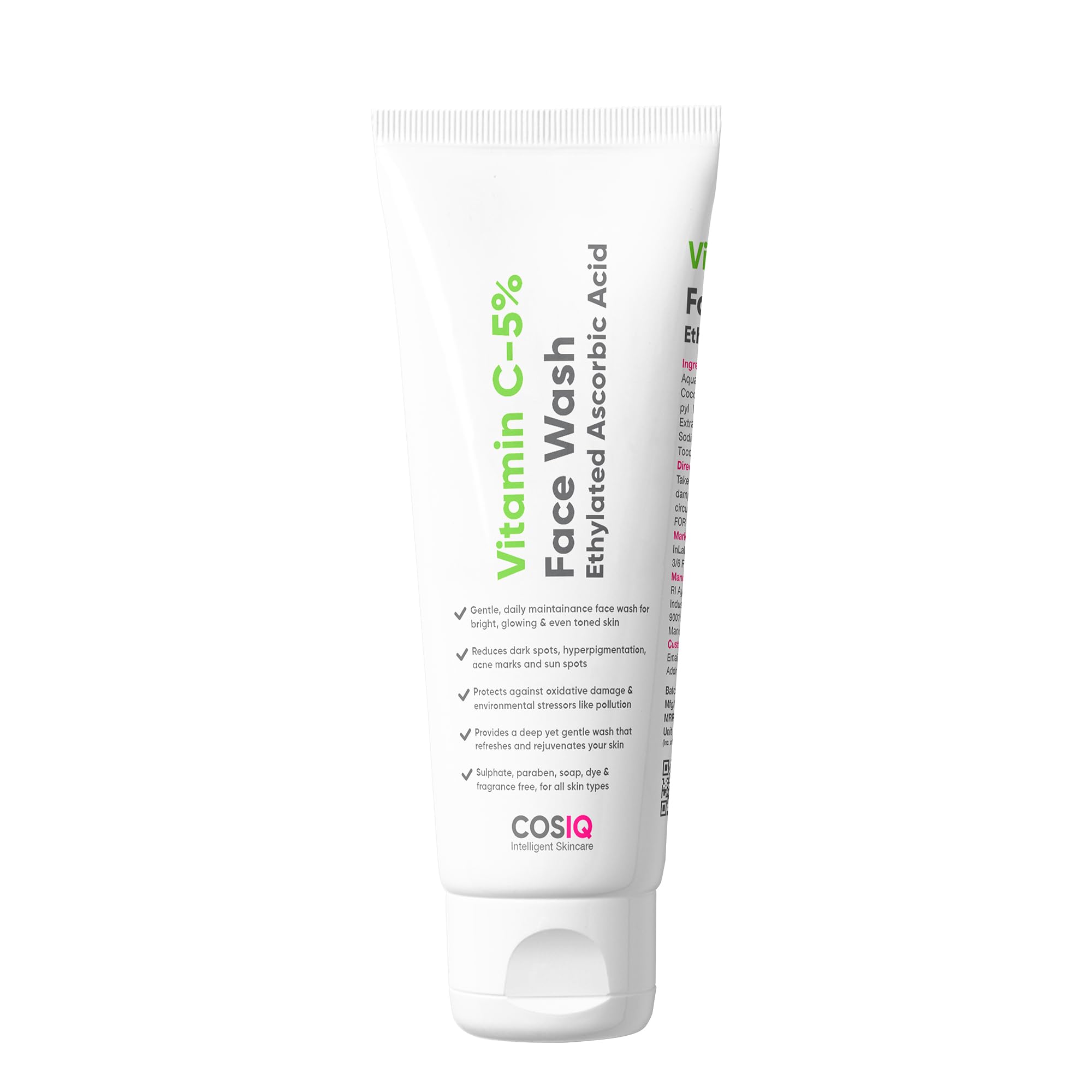 CosIq 5% Vitamin C Face Wash For For Glowing And Brightening Skin | All Skin Types | Fades Dark Spots & Pigmentation | Face Was