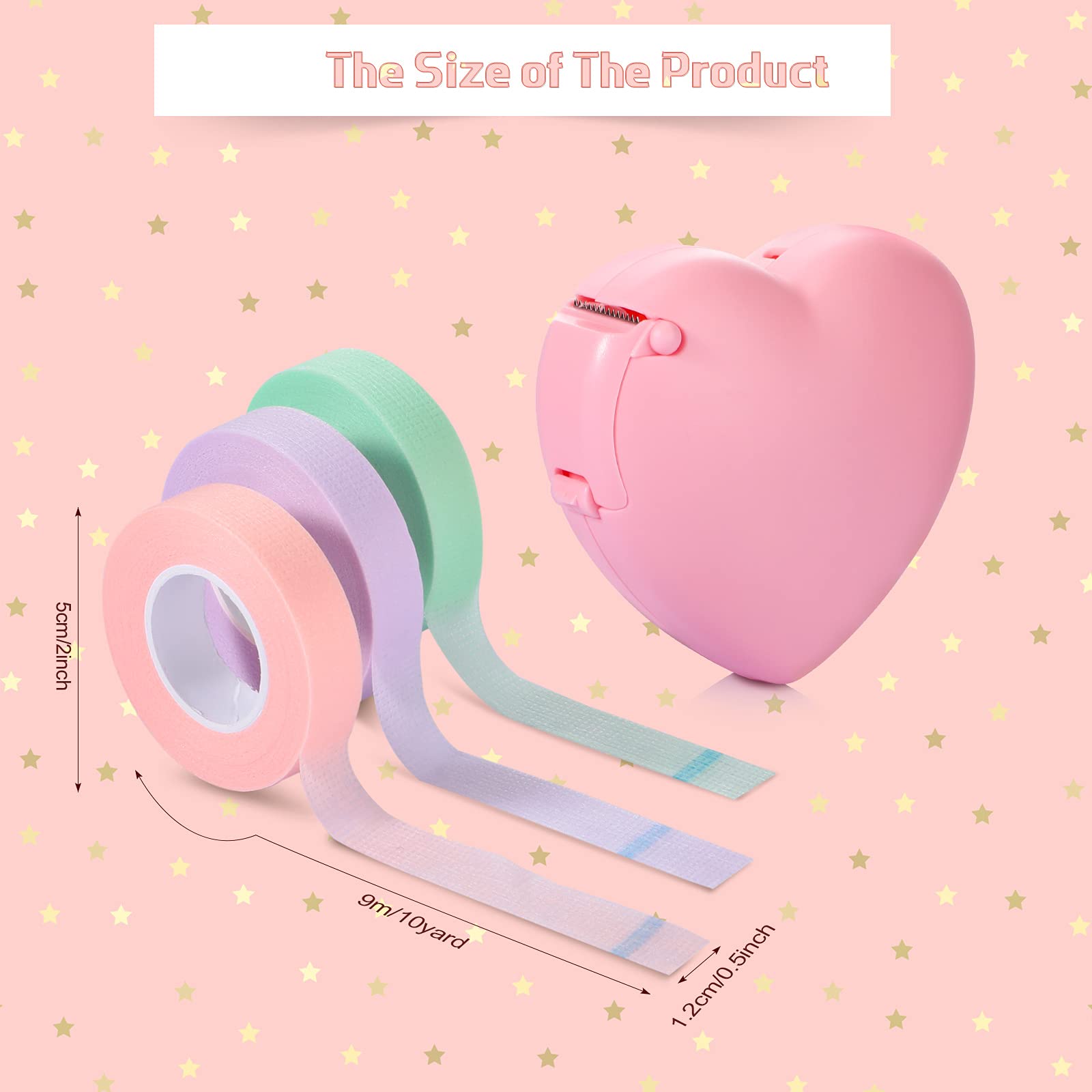 Maitys Eyelash Extension Tape Breathable Adhesive Lash Tape Non-Woven Fabric Lash Tape With Heart-Shaped Tape Dispenser Cutter,