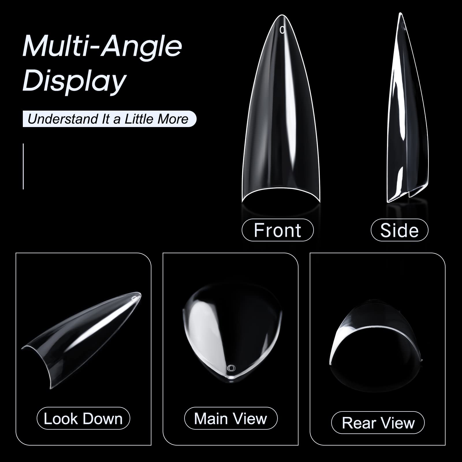 Ranrose 120Pcs Short Nail Tips,Short Soft Gel Stiletto Nail Tips Half Cover False Nail Almond Shape Point Acrylic Sharp Artifici