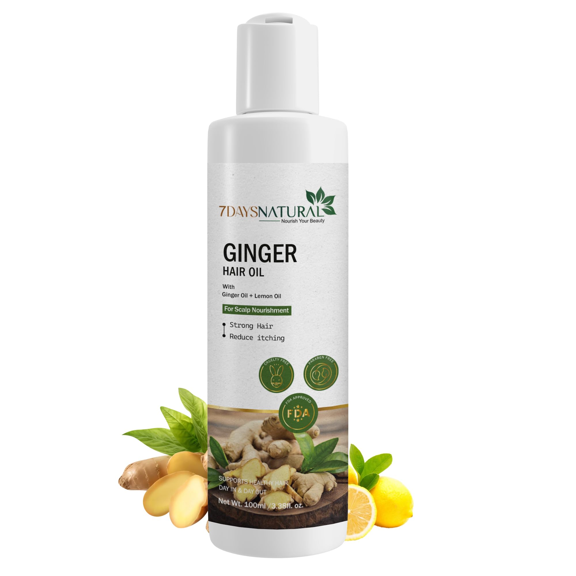 7Daysnatural Ginger Infused Hair Elixir | Sunflower, Sesame Seed & Castor Blend Scalp Revitalizing Nourishment Serum | 100Ml