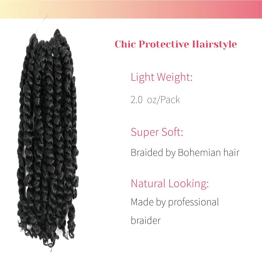 The Bohobabe Pre-Twisted Passion Twist Crochet Hair 14 Inch Short Pre-Looped Crochet Passion Twist Braiding Hair 8 Packs (1#)