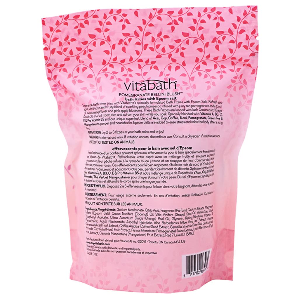 Vitabath Pomegranate Bellini Blush Bath Fizzies With Epsom Salt Relax Nourish Unwind Body & Mind Calming Aromatherapy For Muscle