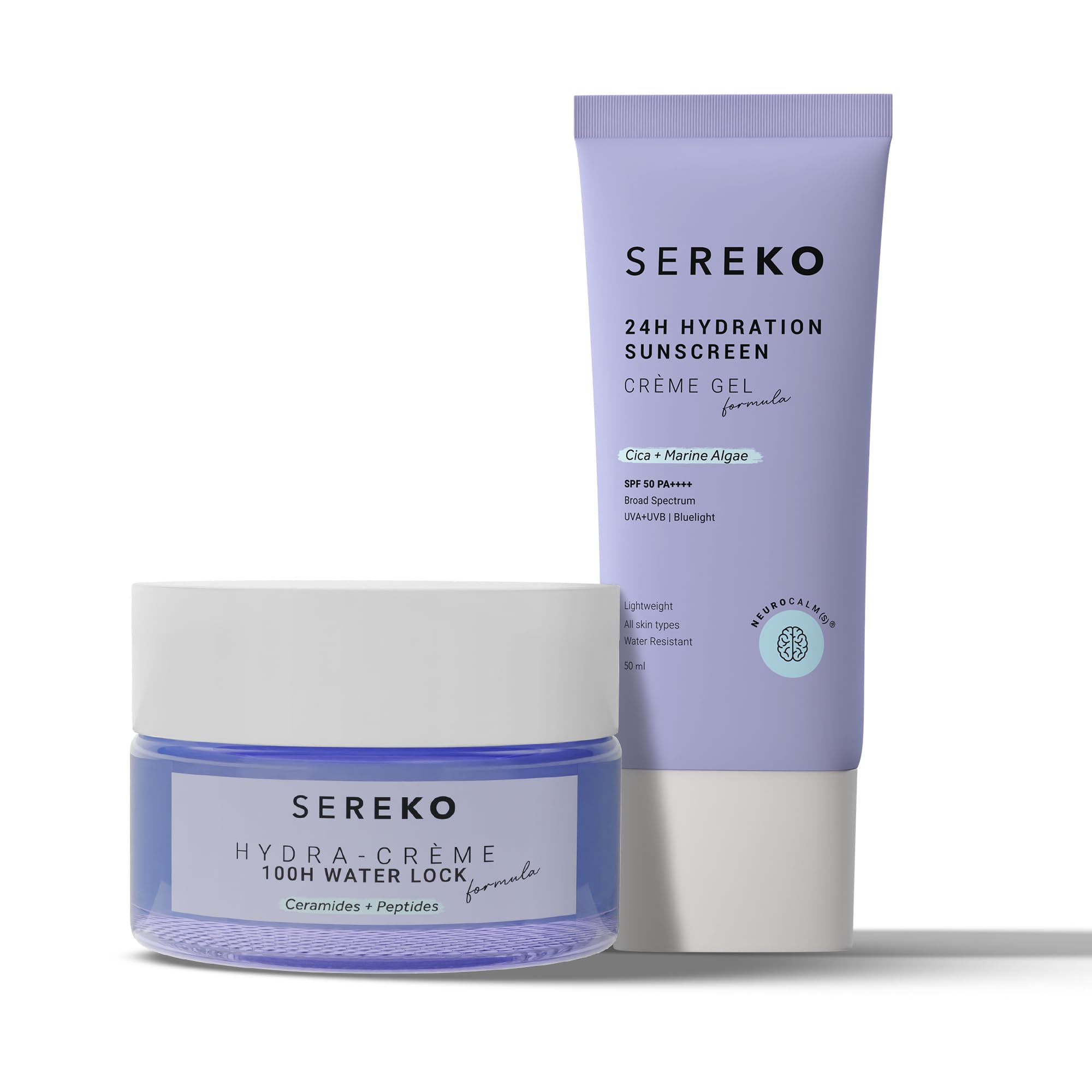 Sereko BarrierBoosting Hydration Duo Combo, Hydra Ceramide & Peptide Moisturizer, Skin Barrier Repair Cream & Spf 50 Sunscreen 