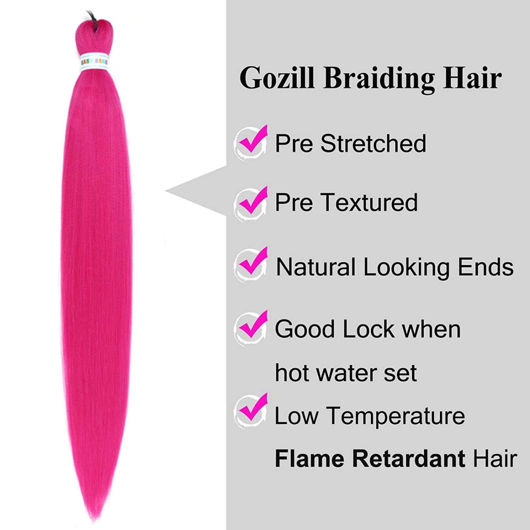 Gozill Rose Pink Braiding Hair Pre Stretched Long Box Braid Hair 30 Inch Prestretched Braiding Hair(Pack Of 3)
