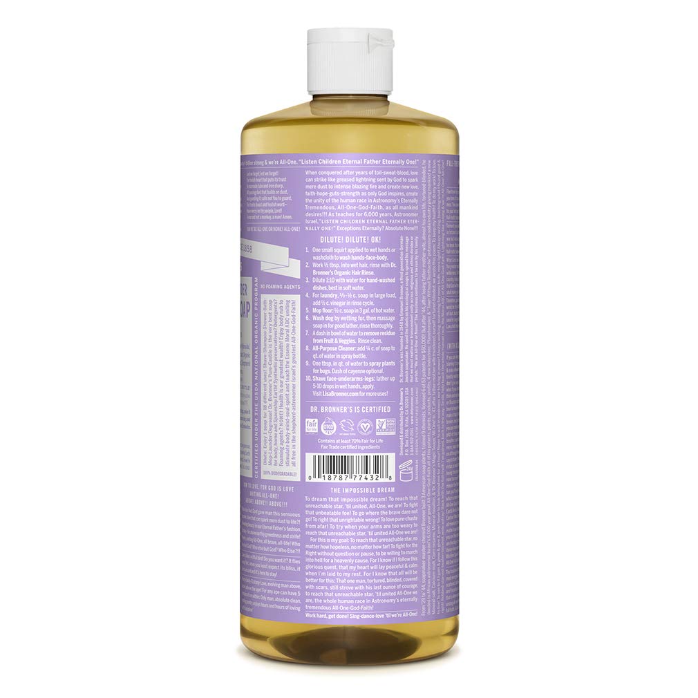 Dr. Bronner 'S - Pure-Castile Liquid Soap (Lavender, 32 Ounce, 2-Pack) - Made With Organic Oils, 18-In-1 Uses: Face, Body, Hair,