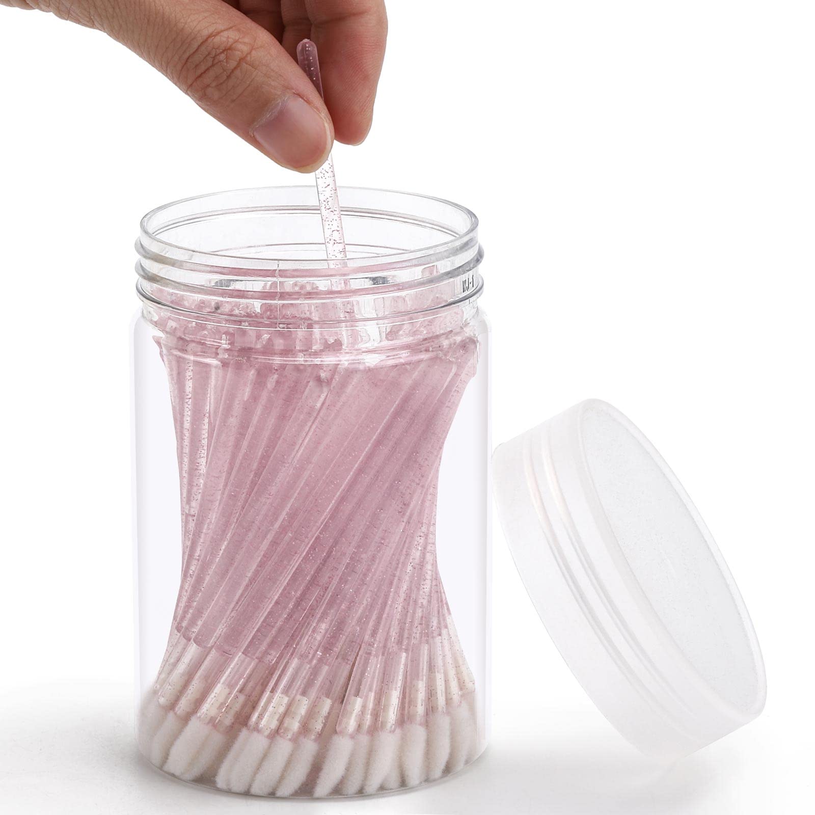 Tbestmax 100 Pcs Disposable Lip Brush with Container, Crystal Pink Lip Applicators Lipstick Lip Gloss Wands