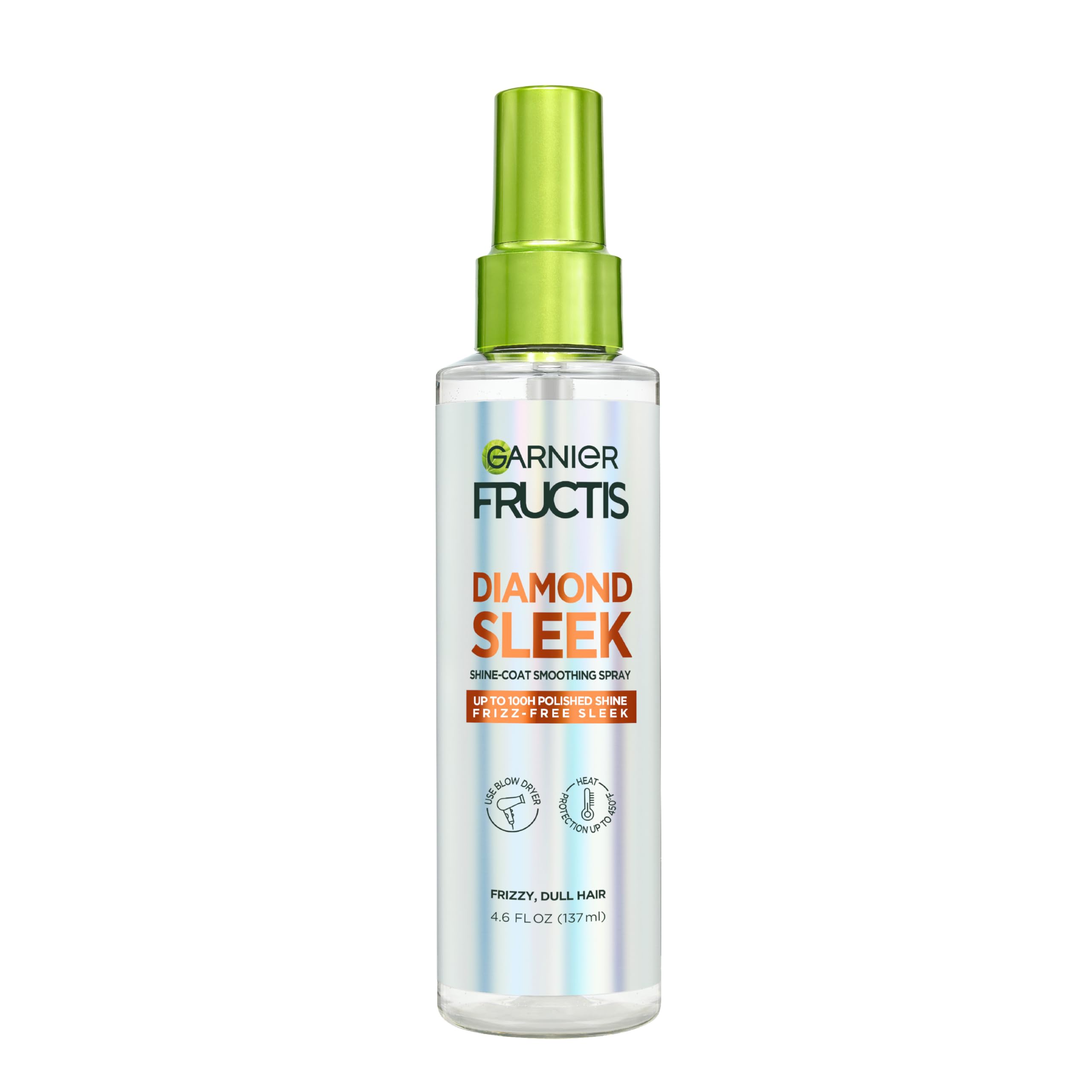 Garnier Fructis Diamond Sleek Hair Shine Spray, Frizz Control and Heat Protectant for Frizzy, Dry Hair, Formulated with Vegan Ke