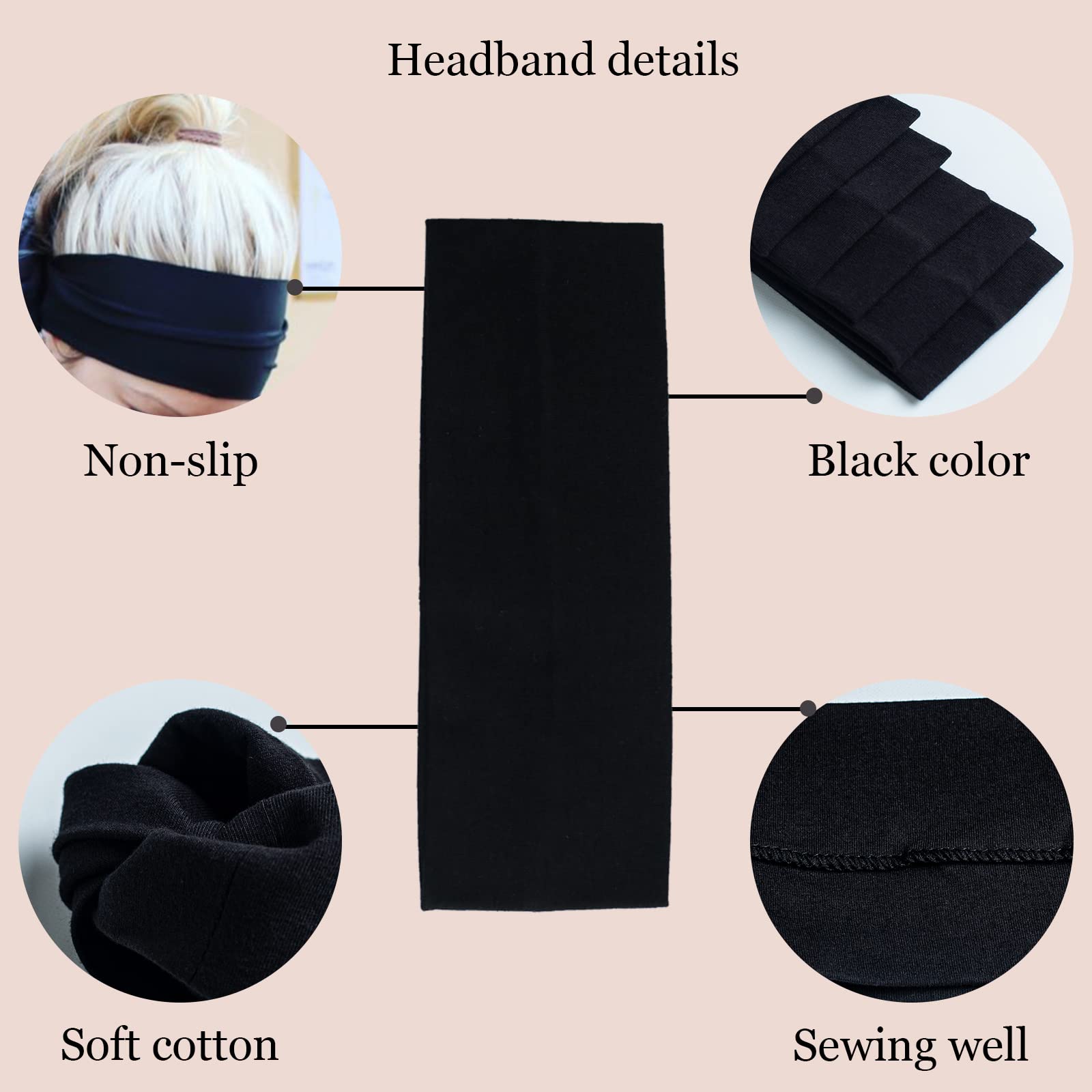 Mlmomvme 6 Pcs Headbands For Women Hair Cotton Headband Non-Slip Stretchy Elastic Head Wrap Holder Hair Accessories Black White