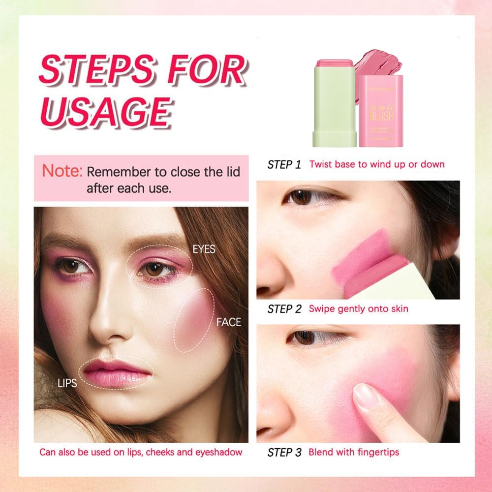 Swetiyou Blush Stick For Cheeks And Lips, On-The-Go Blush, Hydrating Solid Cheek Tint, Multi-Use Blush Makeup Stick For Beautifu