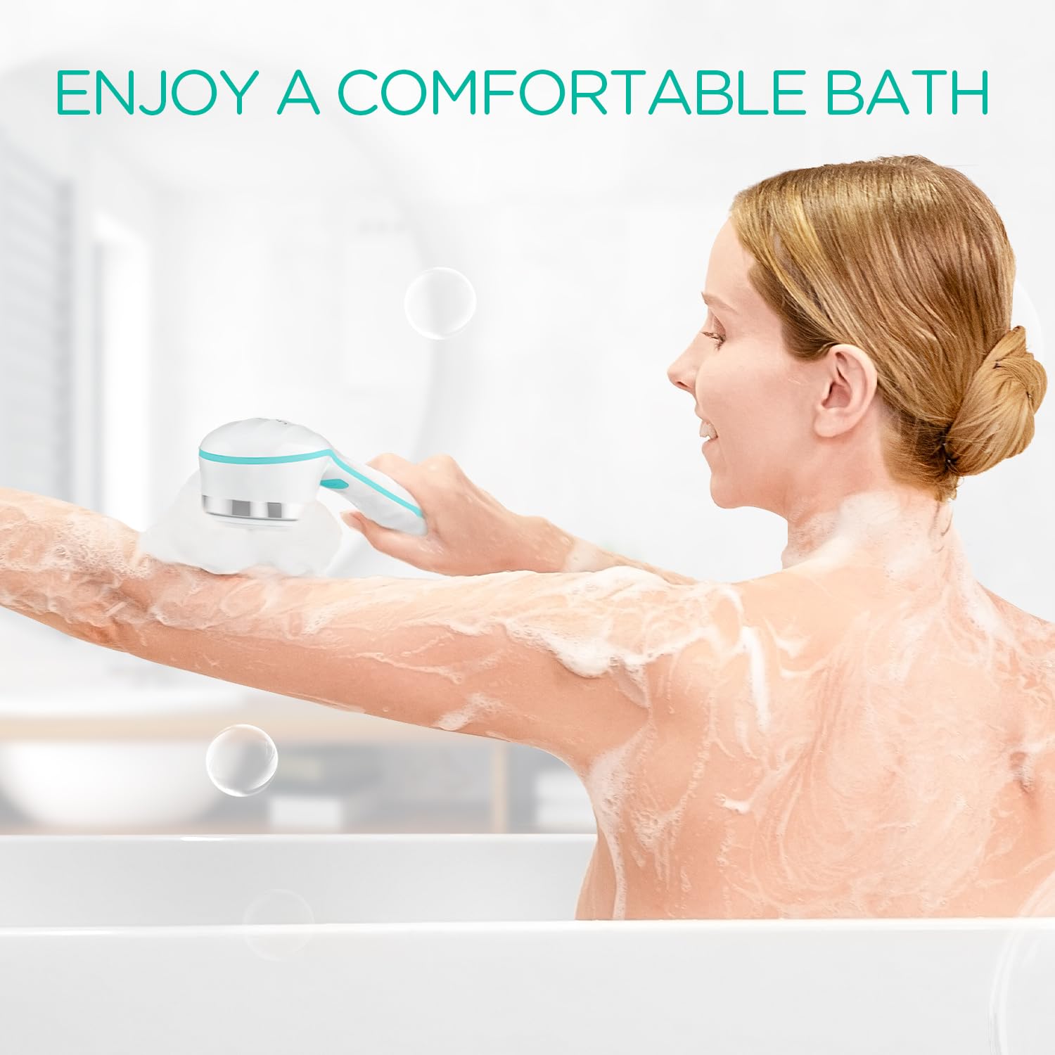 Voyor Electric Body Brush Back Scrubber For Shower Rechargeable Exfoliating Bath Brush Powered Shower Brush With Non-Slip Long H