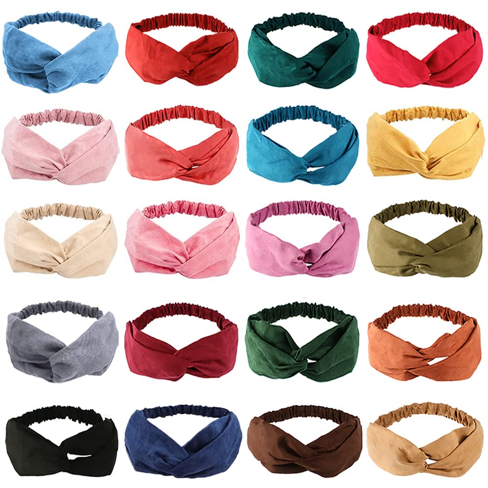AHONEY 20 Pack Headbands for Women Knotted Headbands Twist Stretchy Hair Bands for Girls Cross Turban Plain Headwrap Yoga Workou