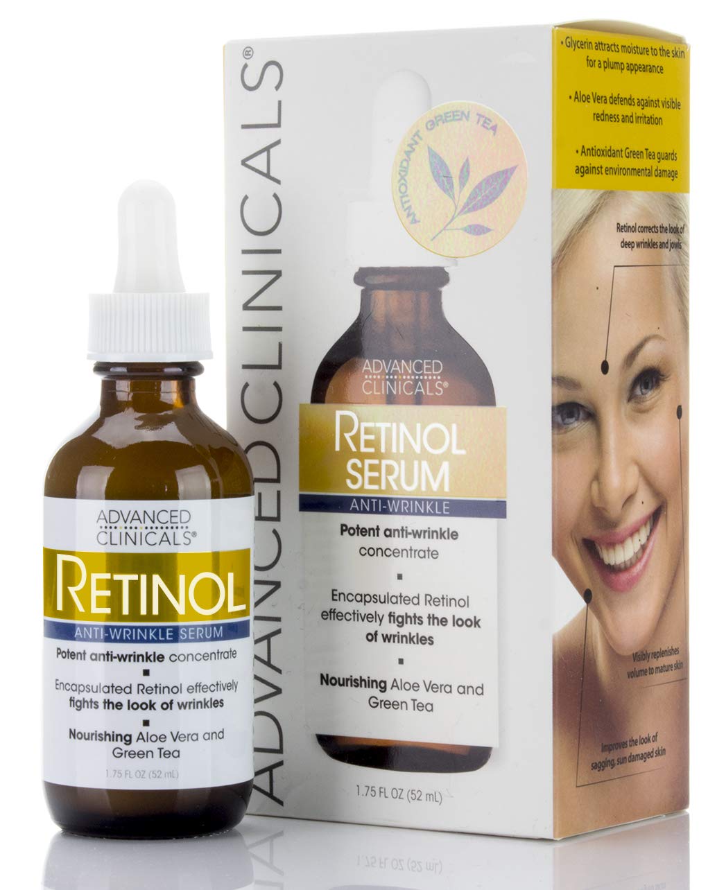 Advanced Clinicals Retinol Serum for Face, 1.75 Fl Oz, Anti-Aging Moisturizer with Vitamin E, Reduces Wrinkles & Uneven Skin Tone