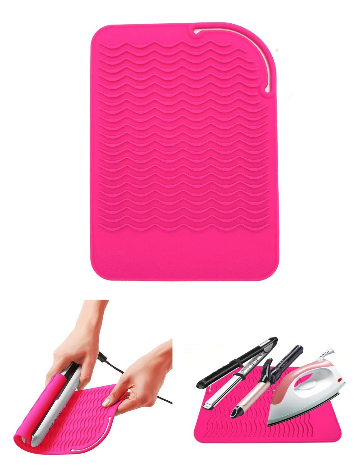 Heat Resistant Glove with Heat Resistant Mat for Curling Iron, Hair Straightener, Flat Irons, Silicone Bump Glove, 9