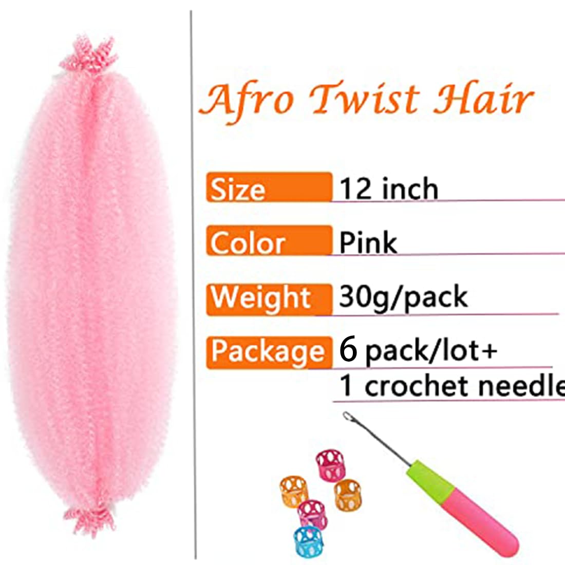 Springy Afro Twist Hair 12 Inch 6 Packs Pre Fluffed Marley Twist Braiding Hair For Black Women (12 Inch, 6 Packs, Pink)