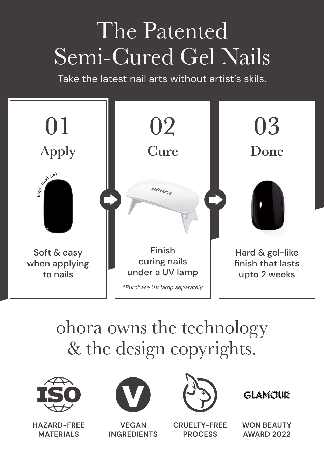 ohora Semi Cured Gel Nail Strips (N Basic Nails no.1) - Works with Any Nail Lamps, Salon-Quality, Long Lasting, Easy to Apply &