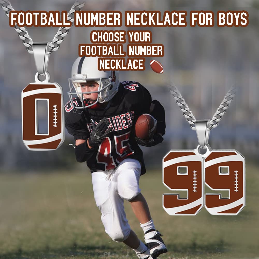 ZRAY Football Number Necklace for Men Athletes Jersey Number Necklace Silver Stainless Steel Chain 22+2inch Football Charm Penda