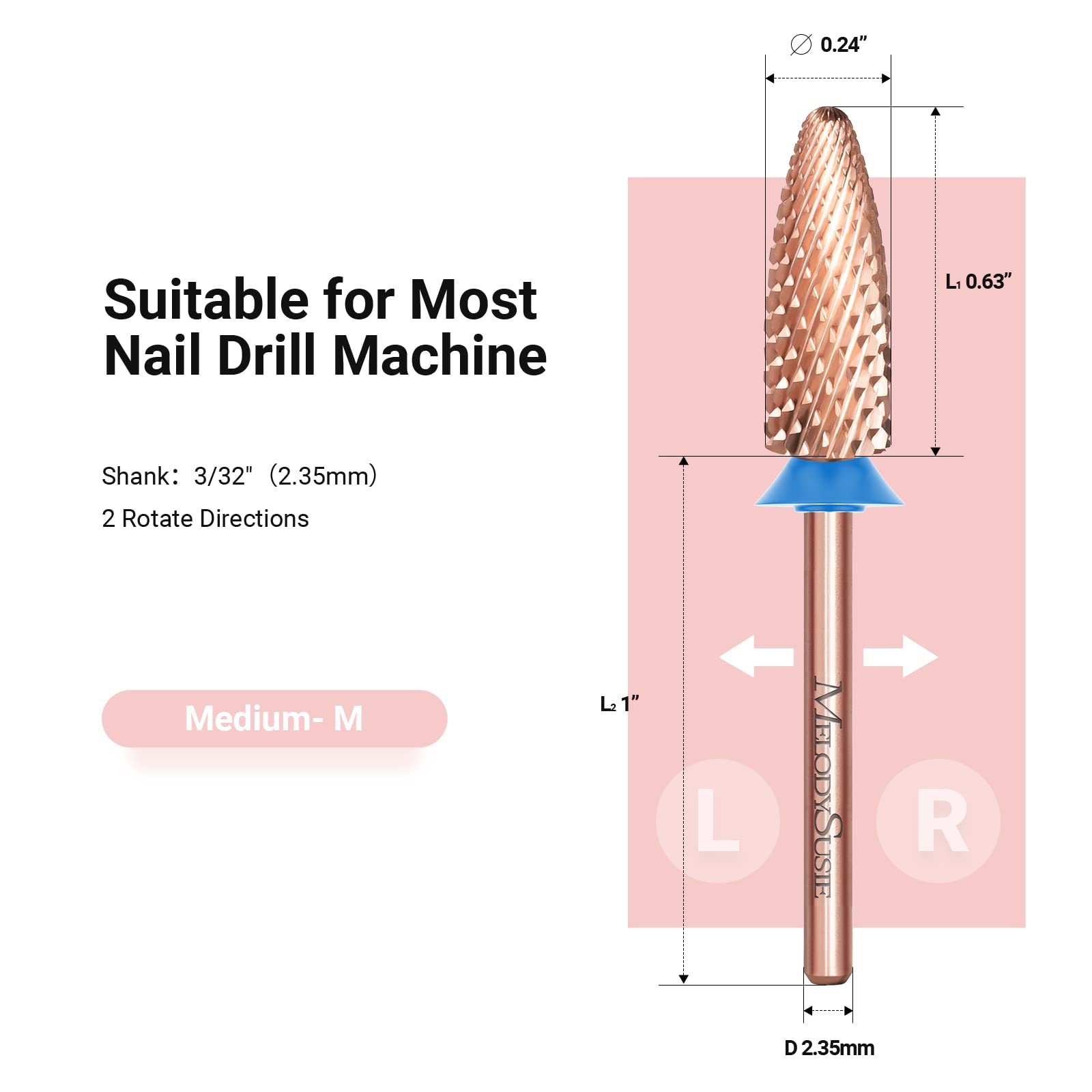 Melodysusie Long Flame Nail Drill Bits, 3/32'' Carbide Tungsten Bits, Suitable For Manicure Pedicure Cuticle Gel Polishing, Begi