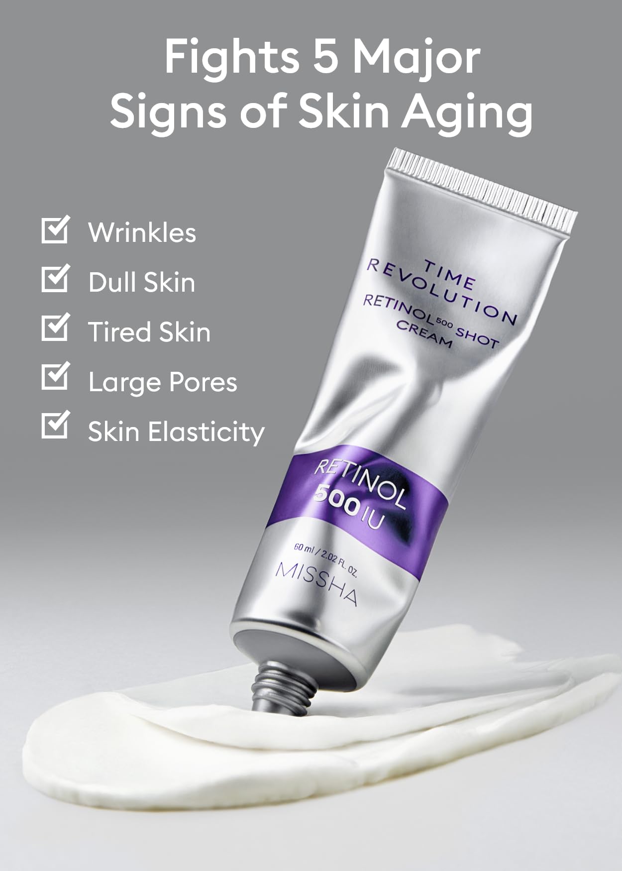 MISSHA Time Revolution Night Repair Retinol 500 Shot Cream 2.02 Fl oz - Advanced Korean Retinol Cream for Face, Skin Barrier Str