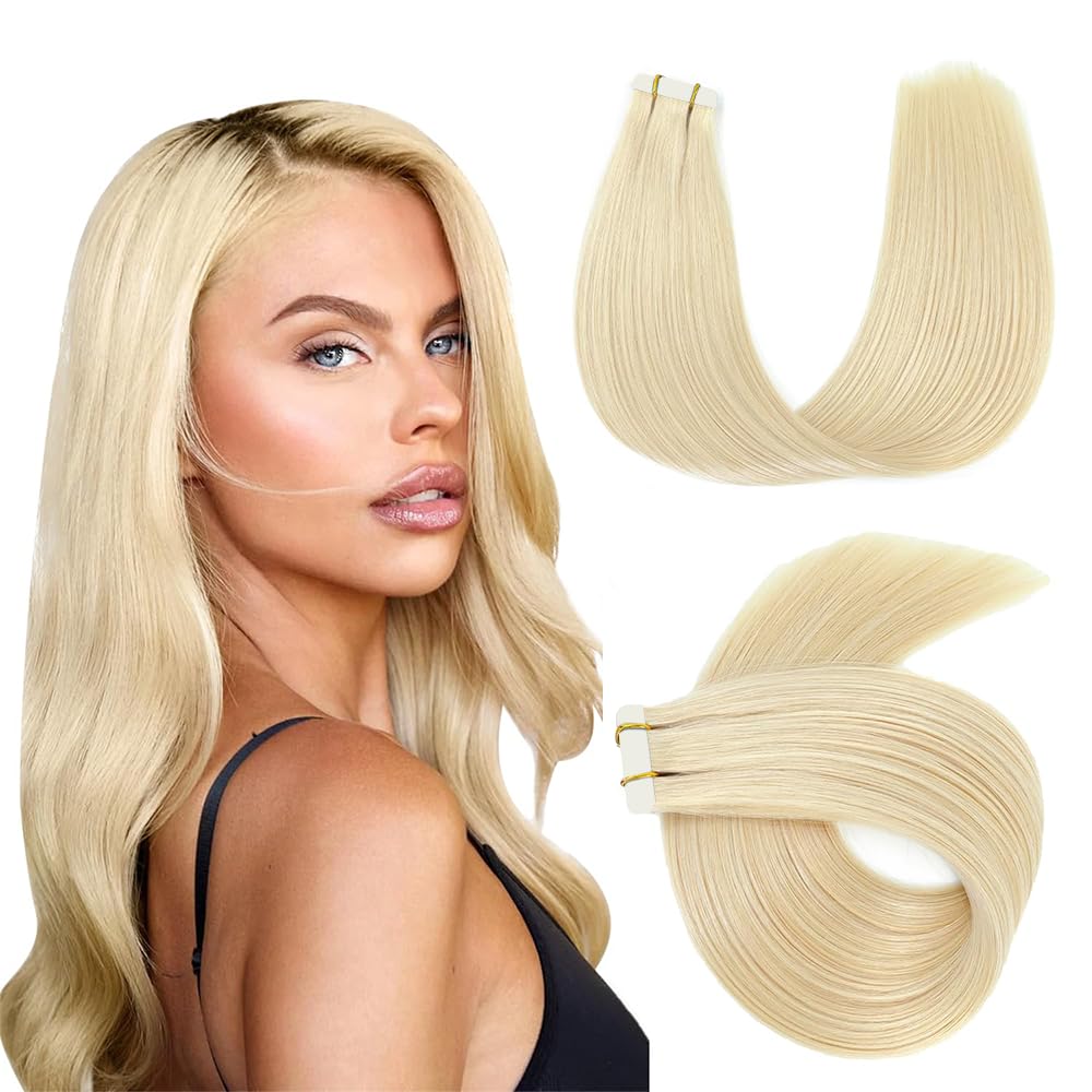 20 Inch #613 Blonde Tape in Extensions Human Hair 613 Straight Tape ins Hair Extensions Real Human Hair Skin Weft Seamless Invis