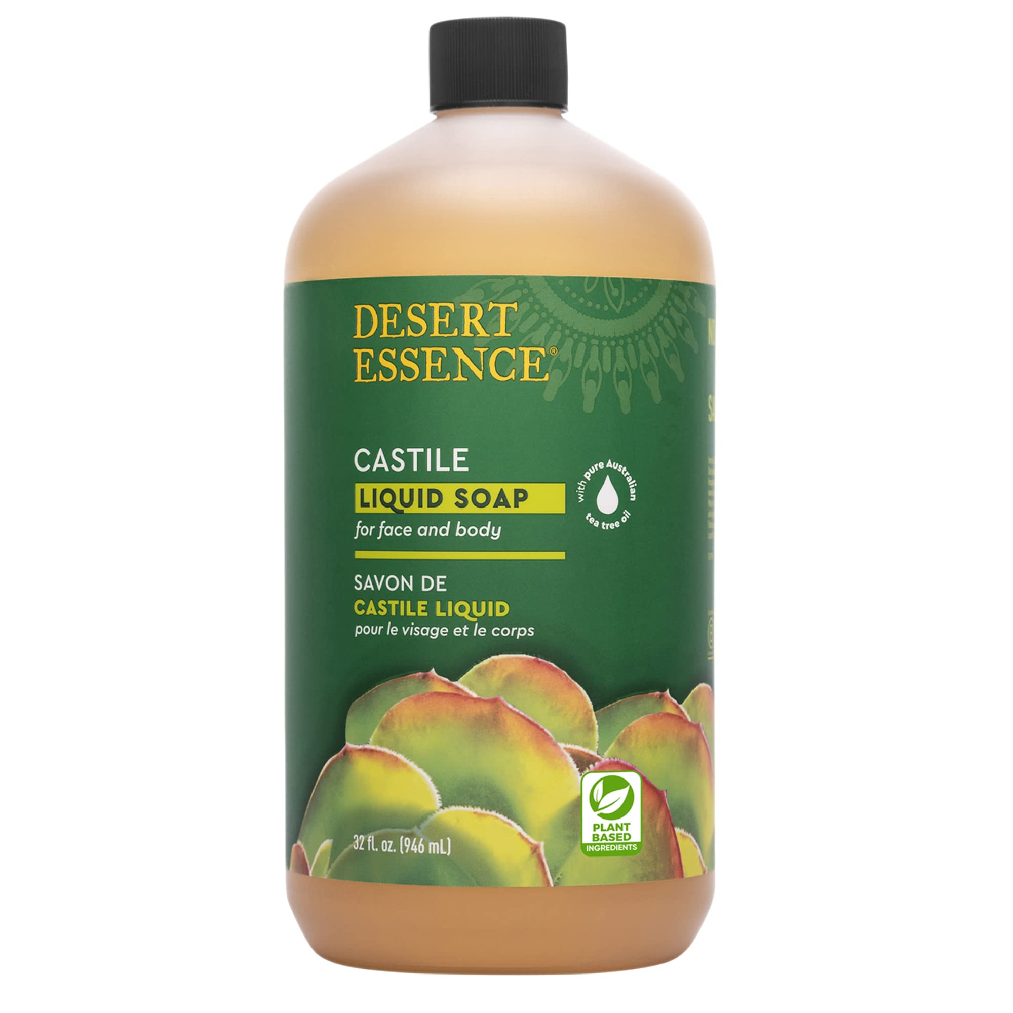 Desert Essence Castile Liquid Soap With Eco-Harvest Tea Tree Oil - 32 Fl Oz - Face & Body Cleansing - Coconut & Olive Oil - May 
