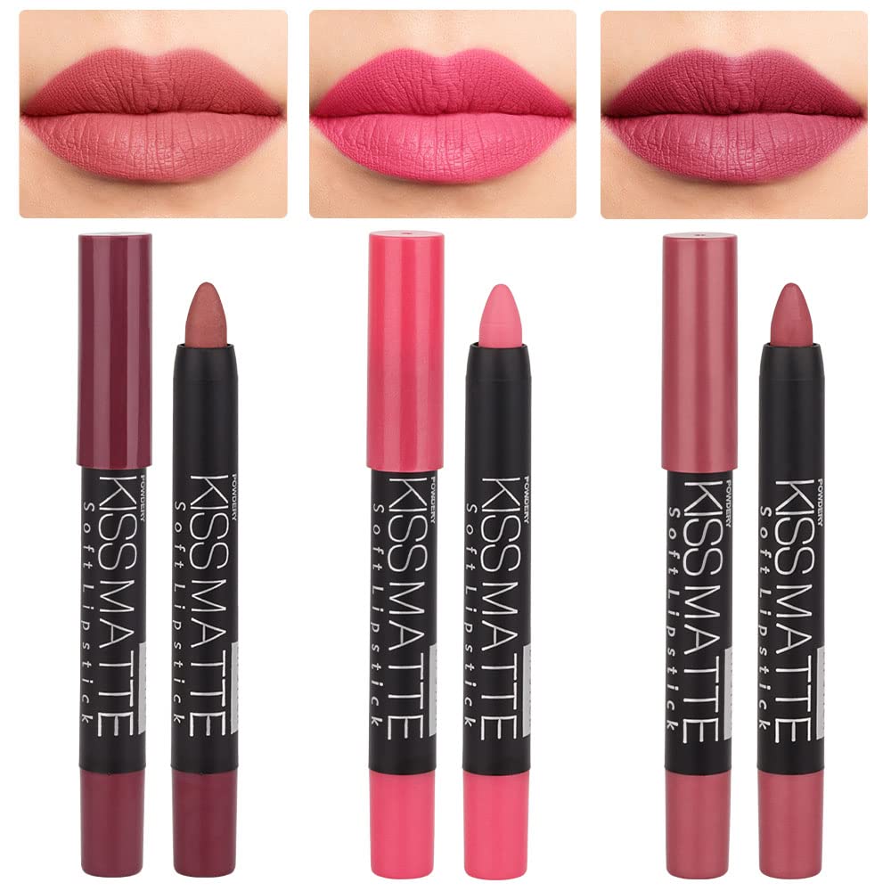 Evpct 3Pcs Light Natural Pink Metallic Matte Lip Liner Pencil Crayon And Lipstick Set Long Lasting Waterproof Dnm Matching Lipst