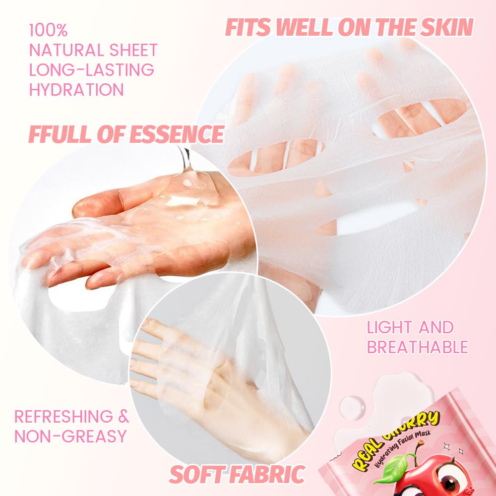 Kaely 10 Pack Fruit Face Masks For Kids, Spa Party Facial Mask Skincare Set, Sheet Masks Skin Care, Moisturize Brighten Soothe F