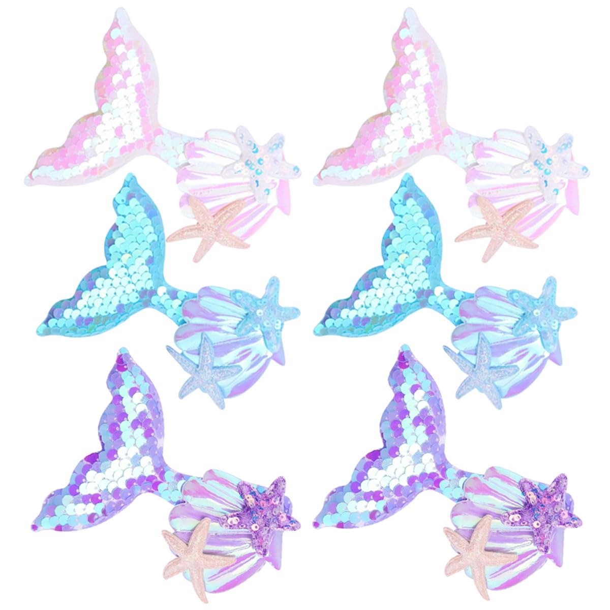 6 Pcs Mermaid Hair Clips for Girls, Aurora Sequins Fish Tail Hairpin Starfish Sequin Hair Accessories Multicolor Sparkling Hair 