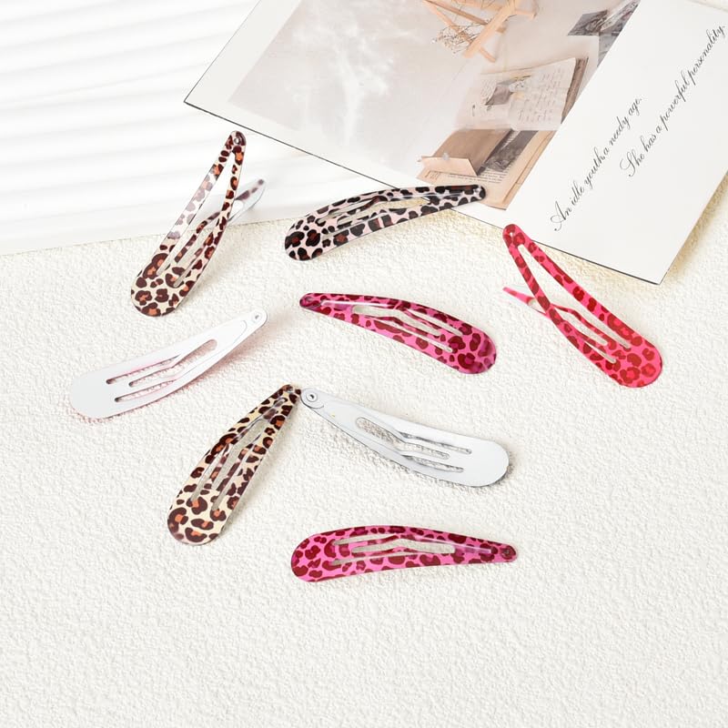 Y2k Snap Hair Clips Pink Leopard Print Barrettes Hairpins Snap Clips for Hair No Slip Brown Cheetah Metal Hair Clip Set of 8 Sty