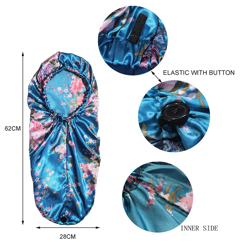 Extra Long Braid Hair Bonnet For Sleeping Satin Night Dreadlock Caps Bonnets For Black Women Braids,Shower Cap With Button (Ligh