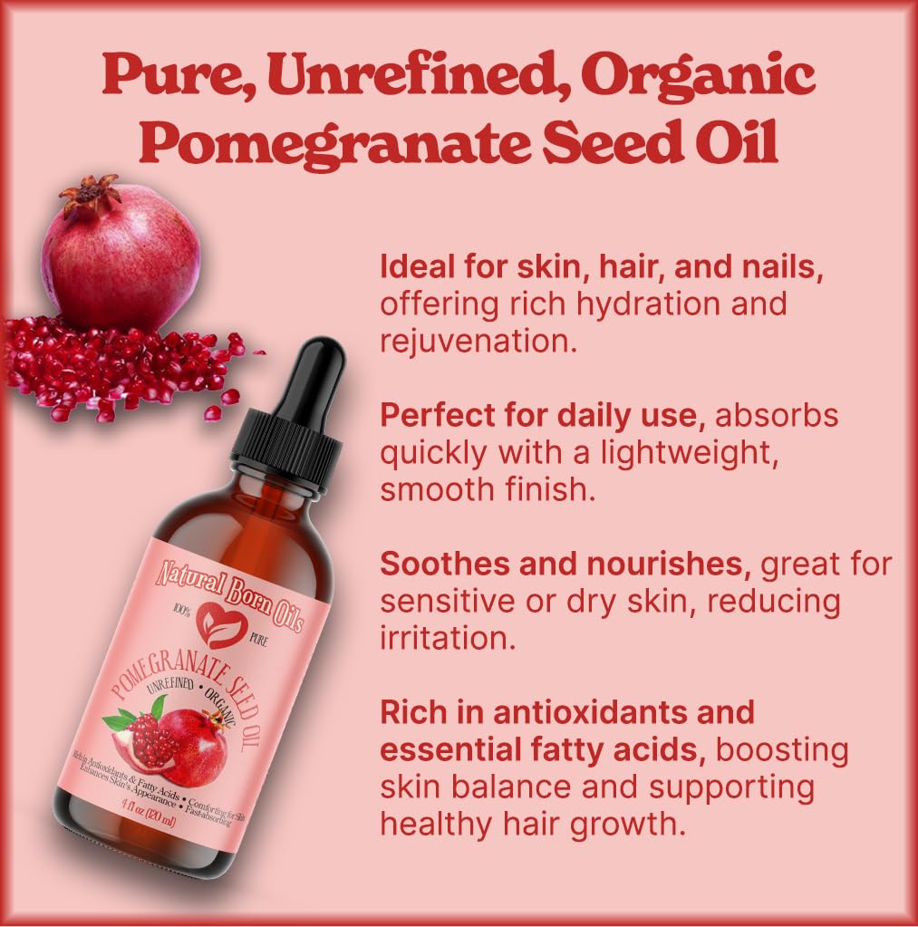 Sale! 4Oz Pomegranate Seed Oil, 100% Pure And Natural, Organic And Rich In Antioxidants For Supple, Soft Skin And Hair - Include
