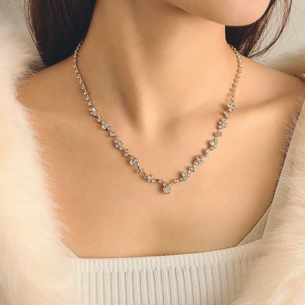 Unicra Bride Crystal Necklace Earrings Set Bridal Wedding Jewelry Sets Rhinestone Choker Necklace Costume Jewelry Set for Women