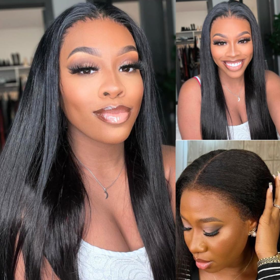 Nadula Yaki Straight Bye Bye Knots Glueless Wig Kinky Edge Hairline 7x5 Pre Cut Lace Front Wigs Human Hair Pre Plucked Pre Bleac