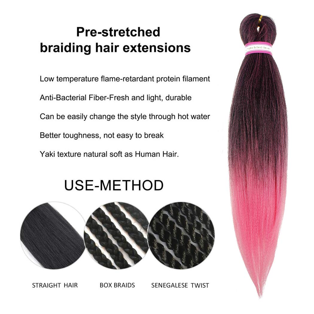 Dorsanee Ombre Pink Braiding Hair Pre Stretched 20 Inch 6 Packs Braiding Hair Extensions For Crochet Box Braids Twists Locs Hair