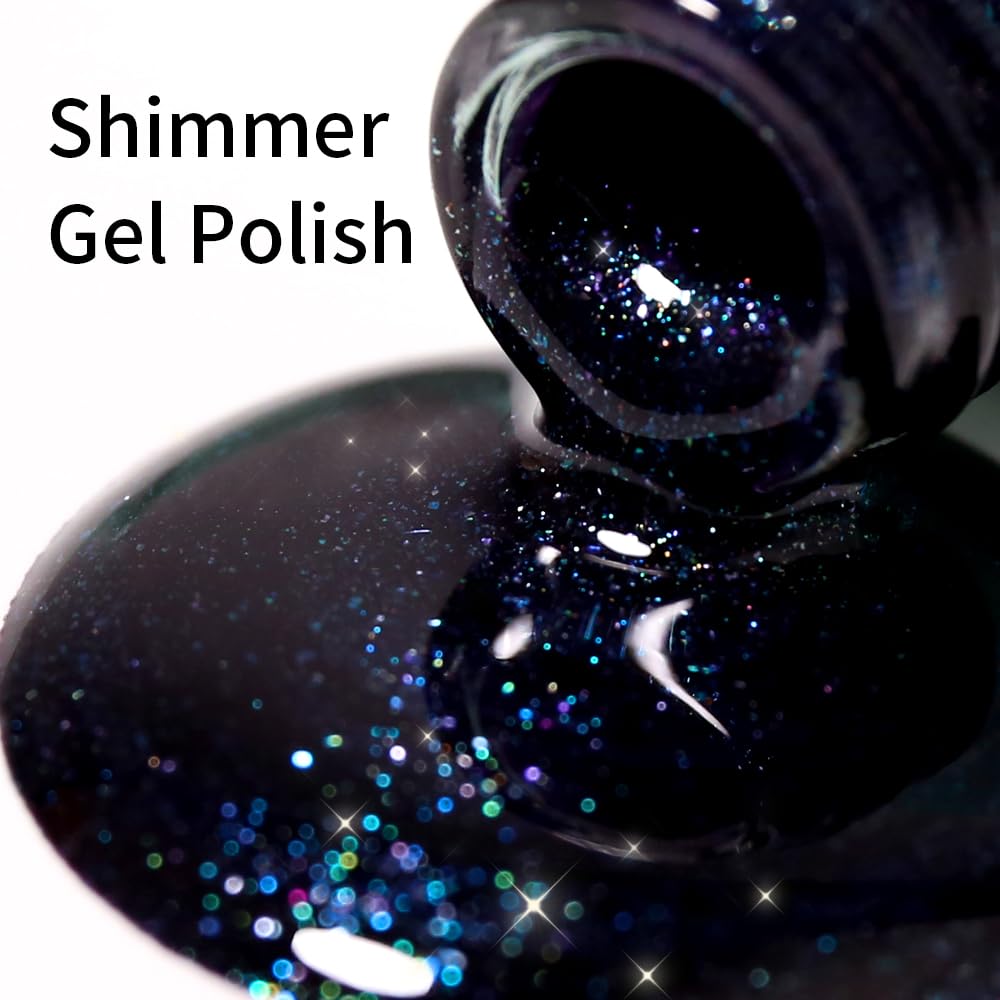 Firedeep Black Blue Gel Nail Polish, 16Ml Deep Black Purple Glitter Sparkle Shiny Color Uv/Led Soak Off Nail Gel Polish At Home
