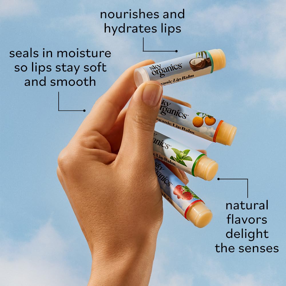 Sky Organics - Organic Lip Balm Set (4-Pack) - Organic Beeswax, Botanical Oils & Extracts - Vitamin E & Organic Natural Flavors